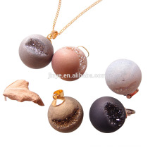 Fashion Bling Natural Agate Druzy Ball Pendant Necklace Jewelry